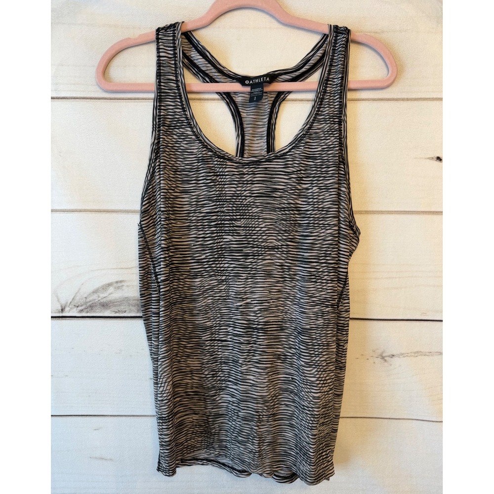 Athleta Womens Black Grey Striped Racerback Performance Workout Tank Top Size L